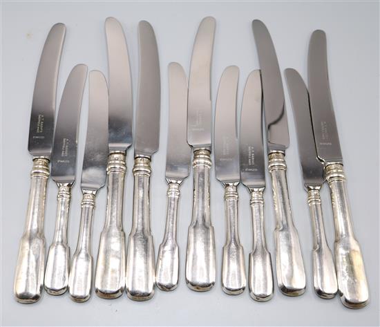 6 x silver handled dessert knives and 6 x silver handled table knives